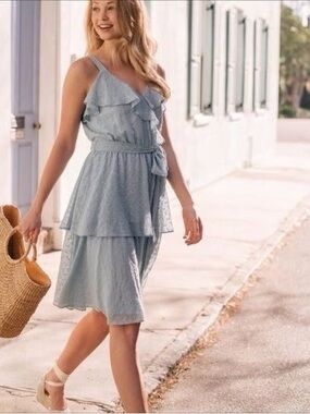 Gal Meets Glam Helena Eyelet Ruffle Dress in Sea Breeze Size 0